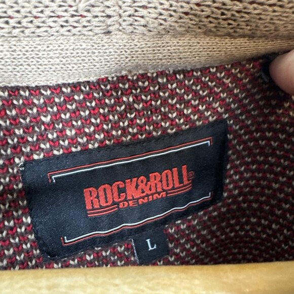 Rock & Roll Denim Western Shawl Collar Cardigan Sweater L Longhorn Skull Cotton - Picture 5 of 6